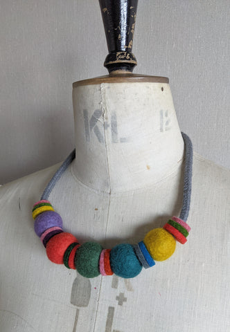 Handmade Merino Beads and Rope Necklace - Soft Multi