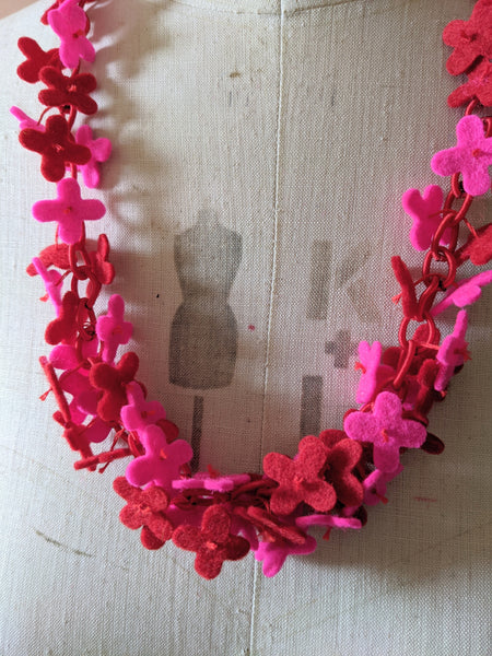 Long flower Confetti Necklace, Scarlet & Pink