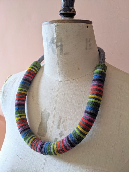 Chunky Rainbow Stripe Necklace - Soft Grey & Multi Colour