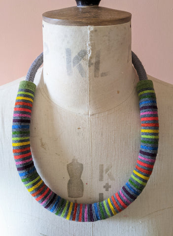 Chunky Rainbow Stripe Necklace - Soft Grey & Multi Colour