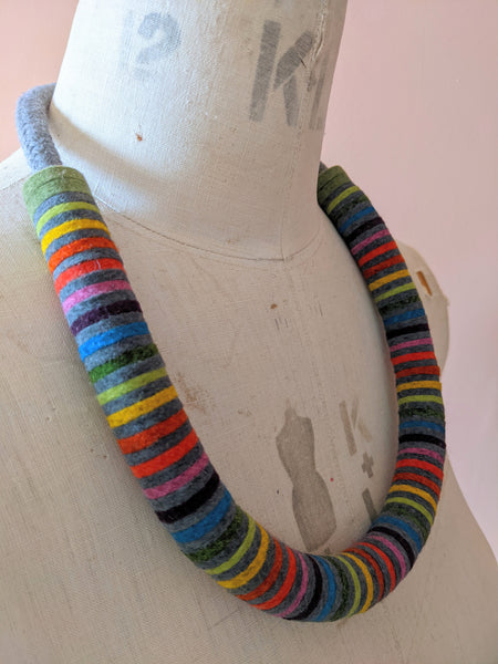 Chunky Rainbow Stripe Necklace - Soft Grey & Multi Colour