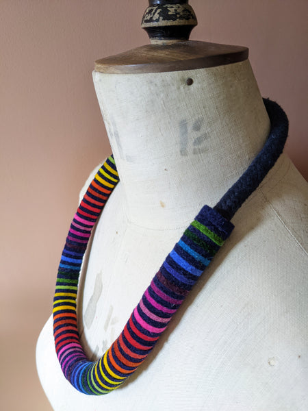 Chunky Rainbow Stripe Necklace - Navy & Multi Colour