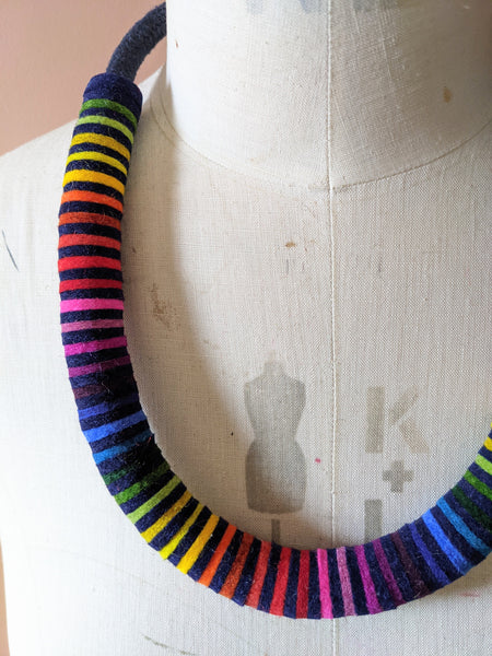 Chunky Rainbow Stripe Necklace - Navy & Multi Colour