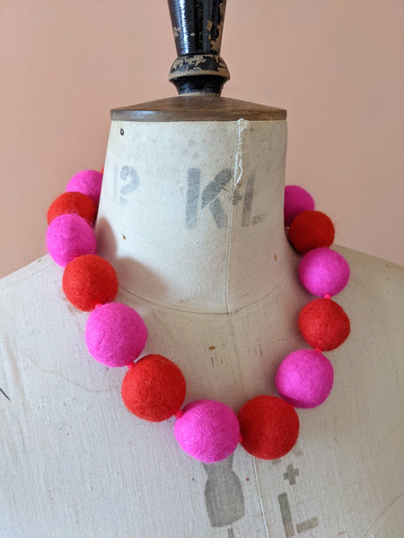 Merino Bead Necklace Neon Pink & Red