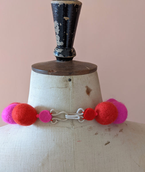 Merino Bead Necklace Neon Pink & Red