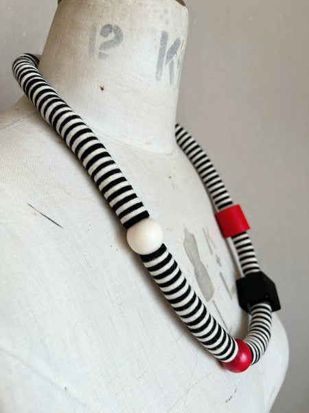Velvet Edge Throw On Necklace Black White and Red - with beads.