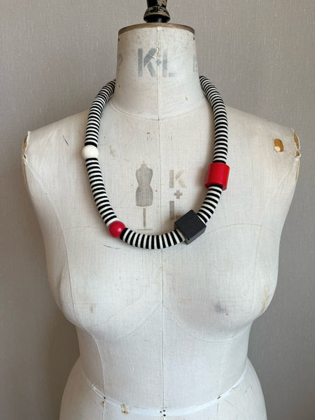 Velvet Edge Throw On Necklace Black White and Red - with beads.