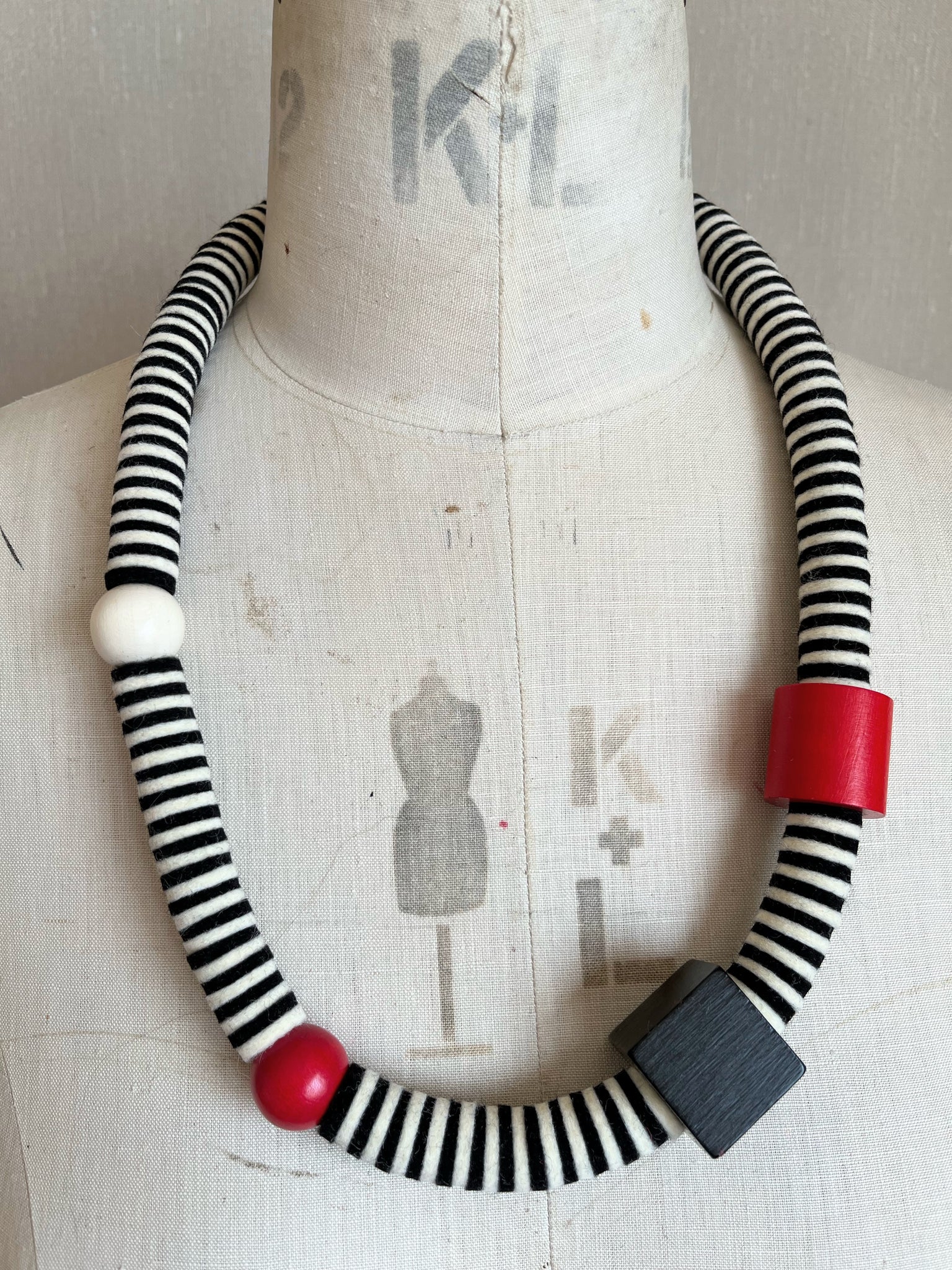 Velvet Edge Throw On Necklace Black White and Red - with beads.